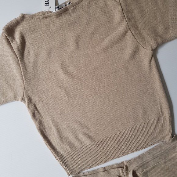 Beige Knit Short And Tee Set Soft Stretch Shorts And T-shirt Coordinates - Picture 5 of 15